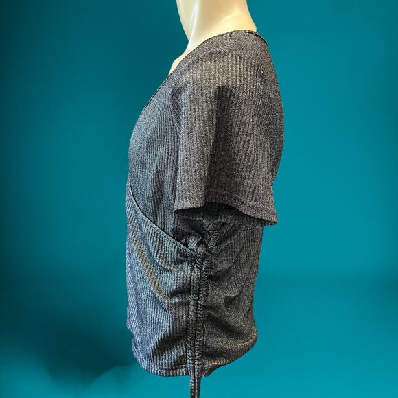 Shein Curve Blouse 2XL Ribbed Side Cinch Layered Ribbed Top Office Law Shimmer - Picture 6 of 8
